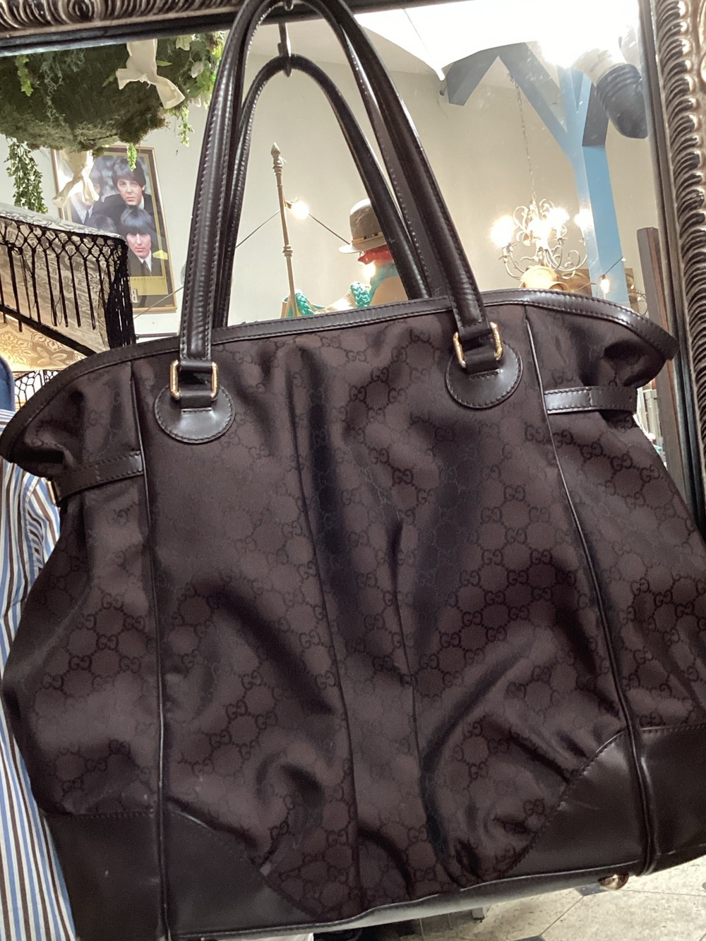 Gucci Brown/Black GG Monogram Carryall Tote